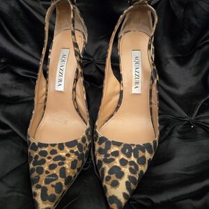 Aquazzura Brown and Black Leopard Print Heels